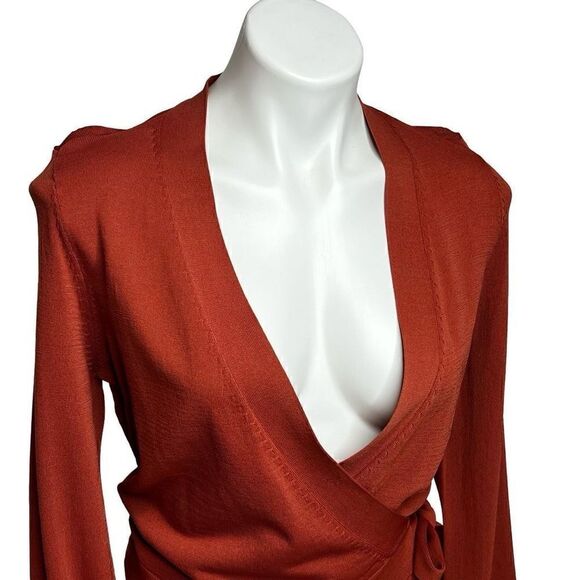 Leith rust colored crop knit wrap cardigan size S - Picture 2 of 11